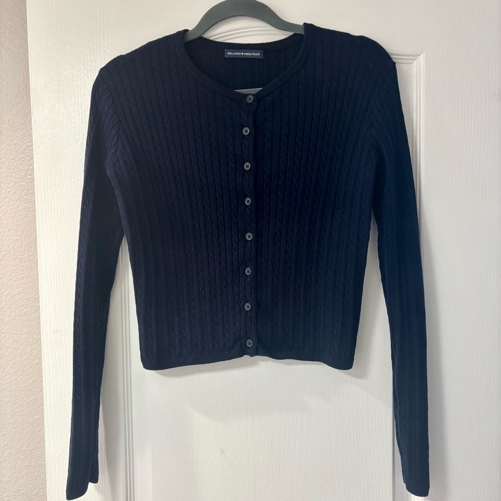 Brandy Melville Dark Blue Ribbed Cardigan